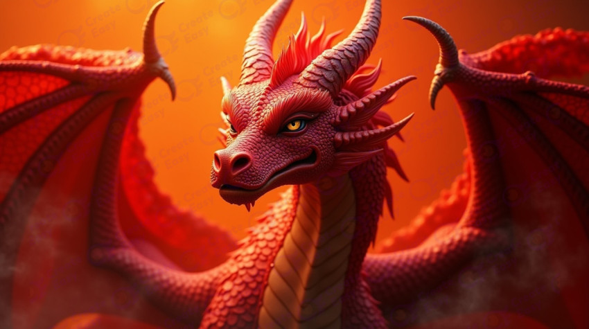 Red dragon with scales glistening