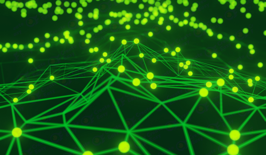 3D Abstract Green Grid Particle Network color texture background