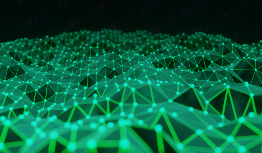 3D Rendered Vibrant Green Grid Particle Network color texture background