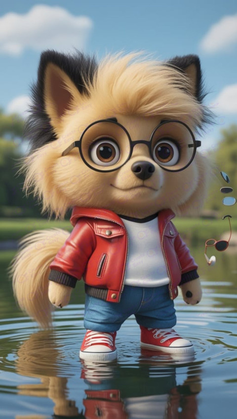 Cute wolf with sung glass