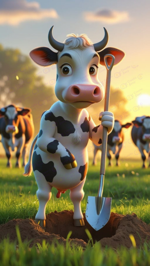 hardworking cartoonstyle cow standing