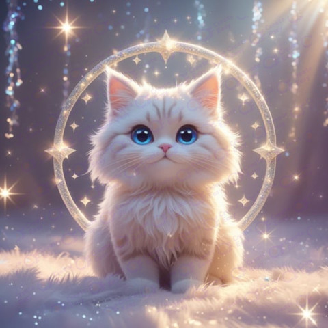 A cute fluffy cat with big shiny blue eyes