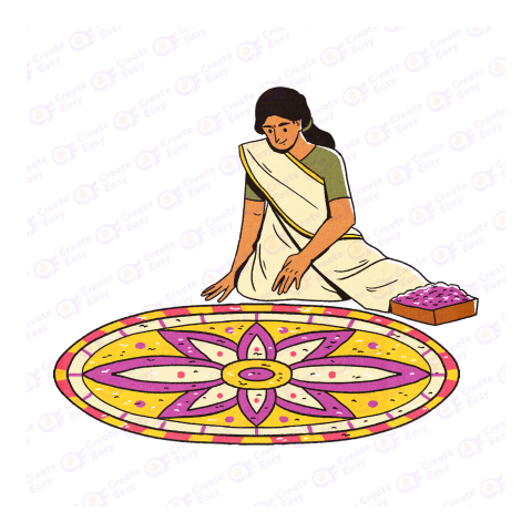 Onam celebration with flowercreateeasy png