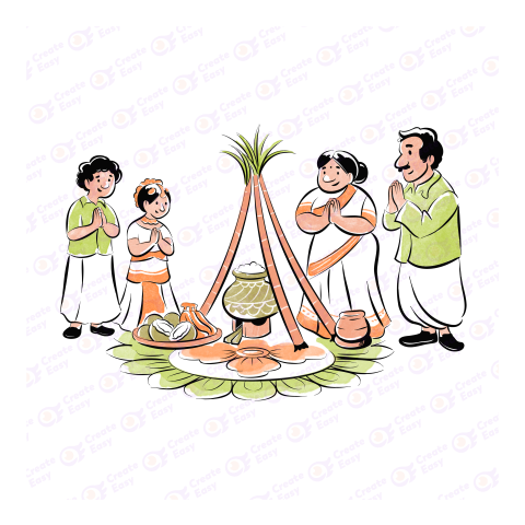 Pongal celebration with family createeasy png
