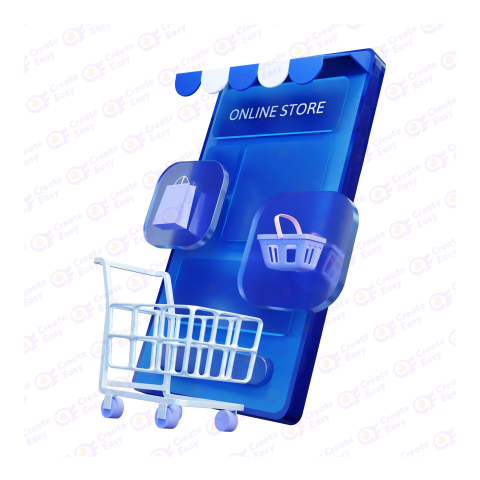 Ecommerce mobile cart 3d png image