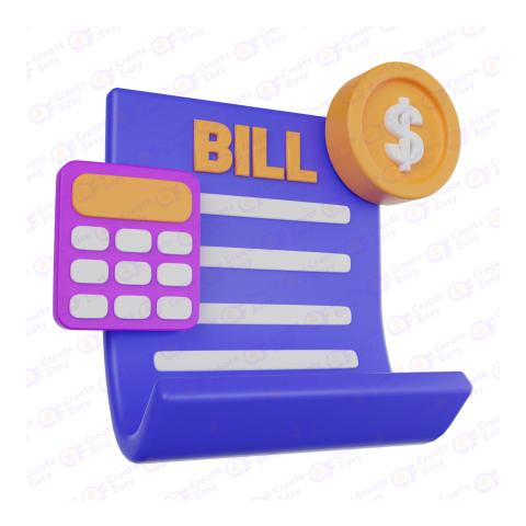 Bill with calculator 3d png image