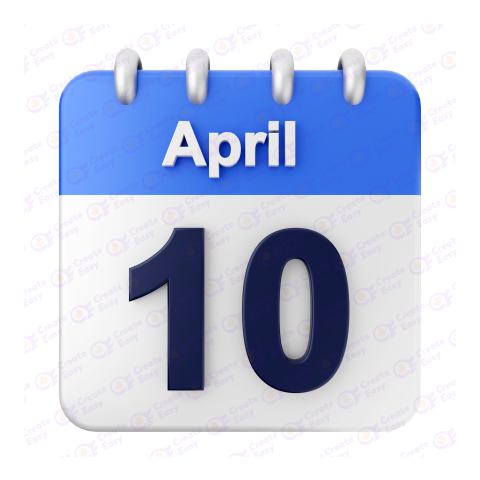 April 10 Calendar free 3d png image
