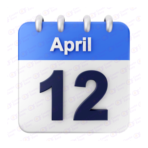 April 12 Calendar free 3d png image