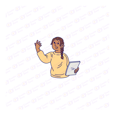 Schoolgirl raises hand Flat geometric management icon