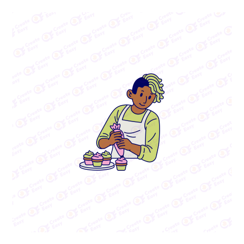 Smiling man cooking cupcakes young man Flat geometric management icon