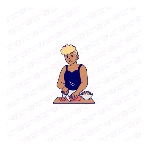 Cooking food at kitchen table Woman cutting Flat geometric management icon