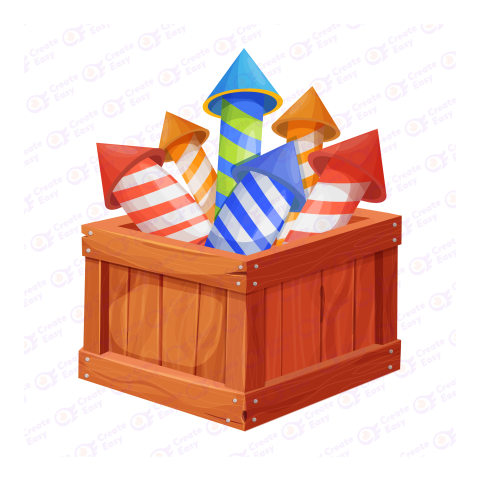 Wooden box with fireworks, firecrackers, holiday rocket Flat icon free png image