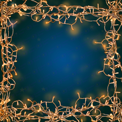 Glistening String Lights Against Blue Background