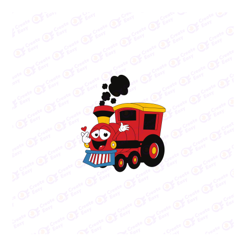 Cartoon Train Locomotive with Smoke and Clouds
