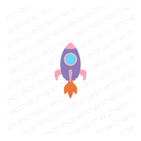 Bright cartoon purple-pink rocket with fire Vector Image png image