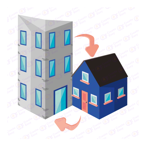 Downtown and house building isometric free png image
