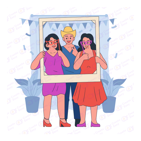 Group of Friends Holding Portrait Frame Set free png image