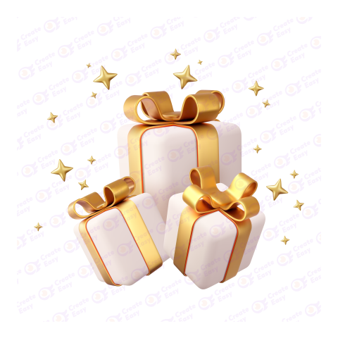 White Gift Boxes with Golden Ribbon and Bow 3d free png image