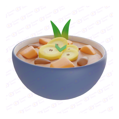 Creamy dessert bowl with chocolate and mint 3d free png image